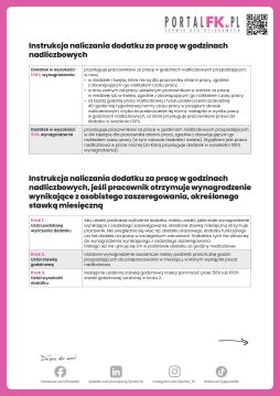 Instrukcja naliczania dodatku za pracę w godzinach nadliczbowych