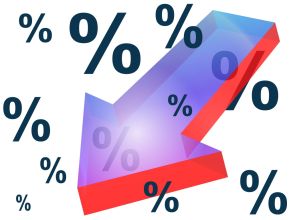 % - procenty i strałka w dół